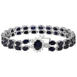14k White Gold 26.91ct Sapphire 0.50ct Diamond Bracelet