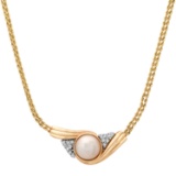 14K Gold Mabe Pearl and Diamond Necklace