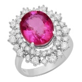 14k White Gold 5.75ct Pink Tourmaline Doublet 1.65ct Diamond Ring