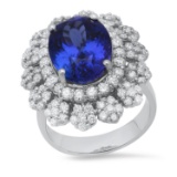 14K White Gold Setting with 7.54ct Tanzanite and 2.21ct Diamond Ladies Ring