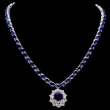14K White Gold 57.69ct Sapphire and 1.08ct Diamond Necklace