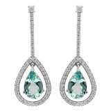 14k White Gold 7.21ct Aquamarine 1.33ct Diamond Earrings