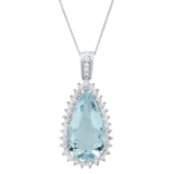 14K White Gold 11.28ct Aquamarine and 1.58ct Diamond Pendant