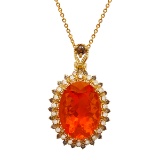 14k Yellow Gold 18.20ct Fire Opal 0.66ct & 0.94ct Diamond Pendant
