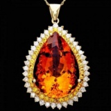 14K Gold 37.13ct Citrine 1.47ct Sapphire and 1.90ct Diamond Pendant