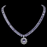14K White Gold 63.85ct Tanzanite and 0.93ct Diamond Necklace