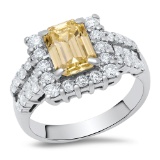 Platinum Setting with 1.81ct Fancy Yellow Center Diamond and 2.93tcw Diamond Ladies Ring