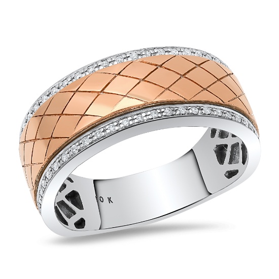 10K White and Rose Gold Setting with 0.30ct Diamond Mens Ring