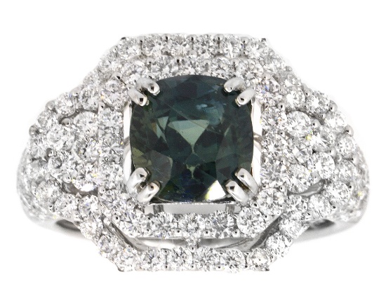 18K White Gold Ladies Ring with 3.38ct GIA Certified Sapphire and 1.92ct tw Adjacent Diamonds