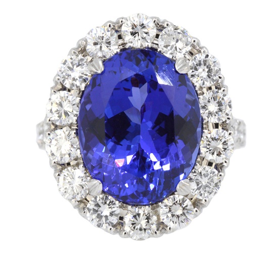 18K White Gold Ladies Ring with 8.70ct Tanzanite and 2.11ct tw Adjacent Diamonds