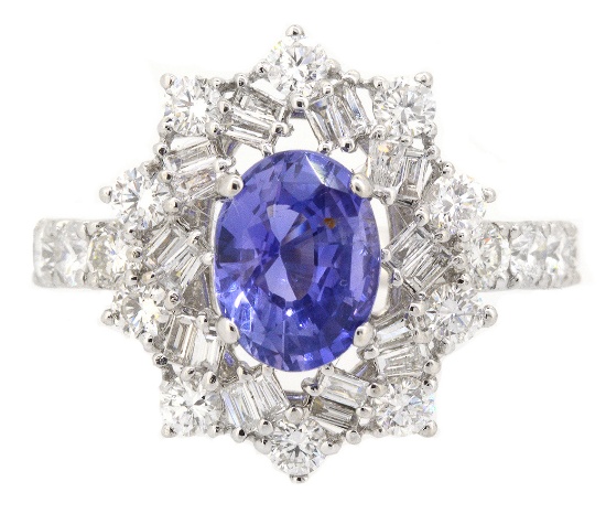 18K White Gold Ladies Ring with 1.91ct GIA Certified Sapphire and 1.35ct tw Adjacent Diamonds