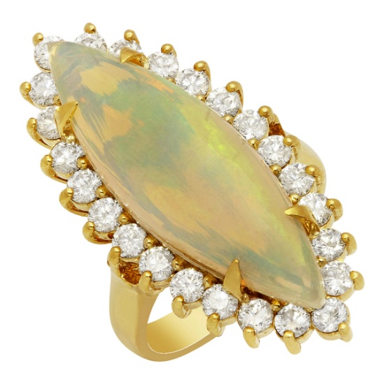 14k Yellow Gold 7.69ct Opal 1.92ct Diamond Ring