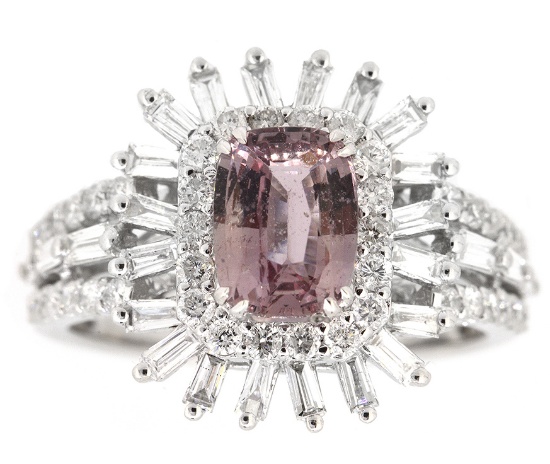 18K White Gold Ladies Ring with 1.60ct Sapphire and 1.11ct tw Adjacent Diamonds
