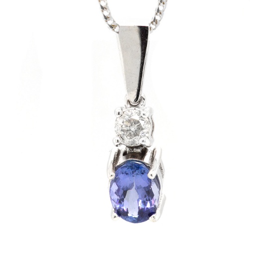 14K White Gold Ladies Pendant with 1.60ct Tanzanite and 0.40ct Diamonds