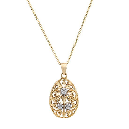 14K Yellow and White Gold Floral Motif Pendant