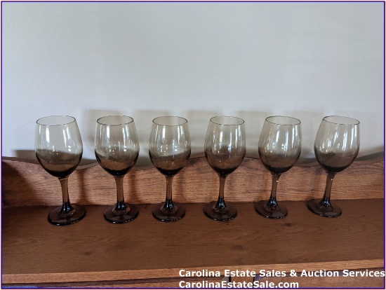 6 Smoky Amber Wine Glasses