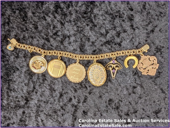 Stamped 14k Charm Bracelet - Some Charms Stamped - See Photos - Approx Size 7.75"