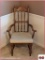Captains High Back Vintage Wooden Chair with Fabric Seat