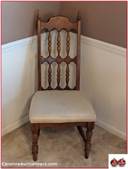 High Back Vintage Wooden Chair with Fabric Seat
