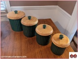 Ceramic Kitchen Canister Set with Wooden Tops