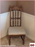 High Back Vintage Wooden Chair with Fabric Seat