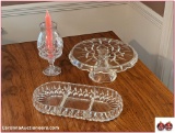 3 Piece Crystal Relish, Cake Dishes & Crystal Candle