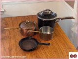 Griswald No 3 Cast Iron Pan & 3 Cooking Pots