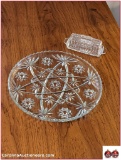 Glass Platter & Crystal Covered Butter Dish