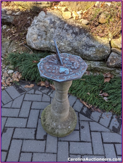 Outdoor Metal Sundial on Concrete Pedestal