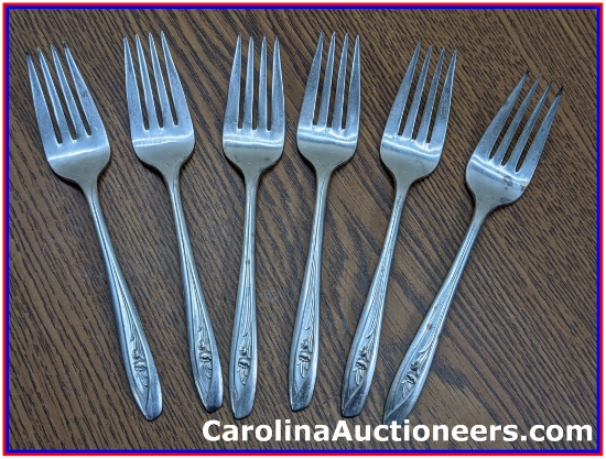 6 Vintage Silver Tulip Forks