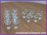 8 Hand-painted Champagne Glasses and 5 Wine Glasses