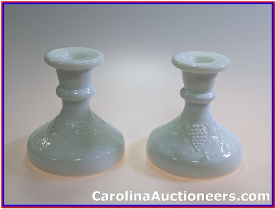 2 Vintage Milk Glass Candlesticks