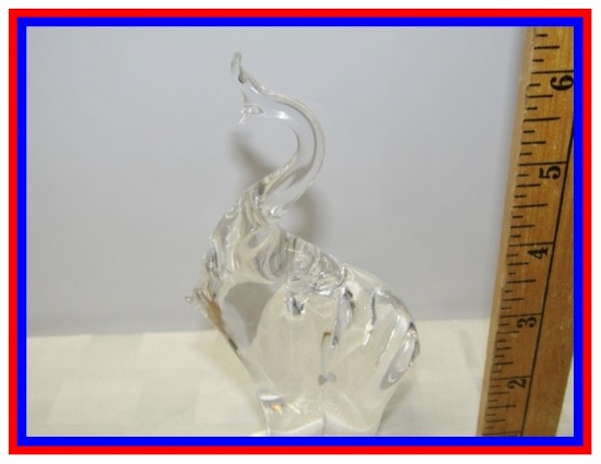 Signed Glass Elephant Trunk Raised Paperweight
