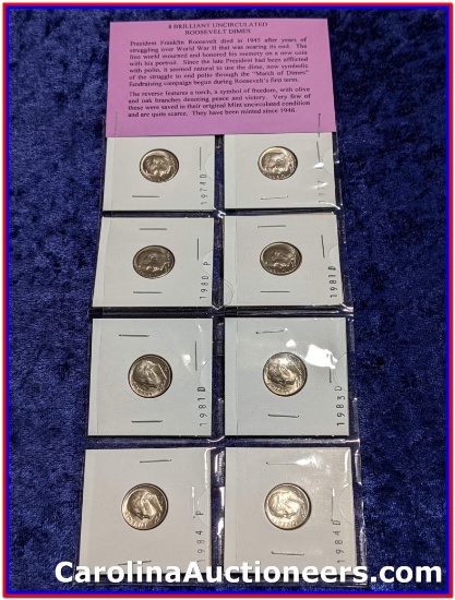 8 Misc Date US Uncirculated Roosevelt Dimes
