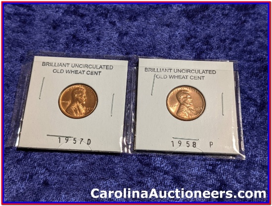 Uncirculated 1957 D US Wheat Cent & Uncirculated 1958 P US Wheat Cent