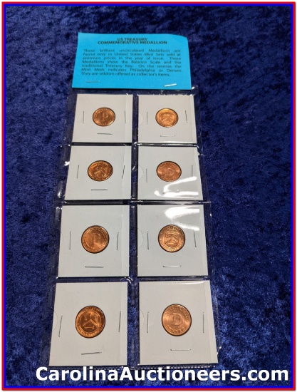 8 US Treasury Commemrative Medallions Denver & Philadelphia Mint