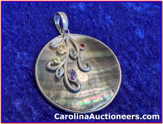 Stamped 925 Mother Of Pearl & Gemstone Pendant