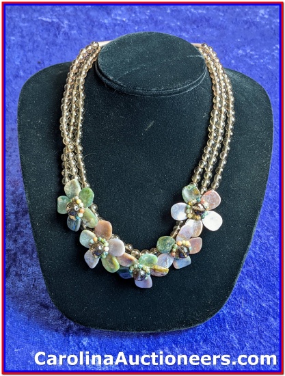 Stamped 925 Gorgeous Flower Necklace w/Natural Gemstones Approx: 18"