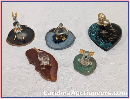 Miniature Collectible Glass animals on cut stone