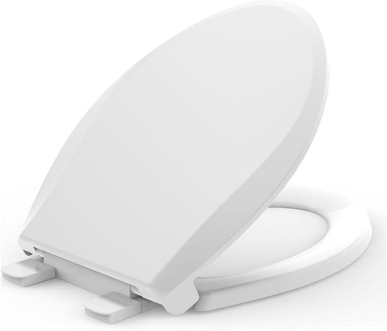 K-4636-RL-0 ELONGATED TOILET SEAT FOR KOHLER, SLOW-CLOSE, SOFT CLOSE SEAT AND LID, WHITE