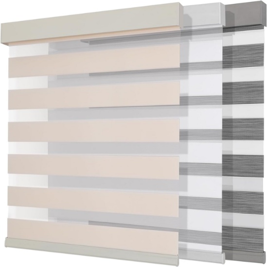 JOYDECO ZEBRA BLINDS, DUAL LAYER, LIGHT-CONTROL, FREE-STOP, BEIGE, 34" W X 75" H