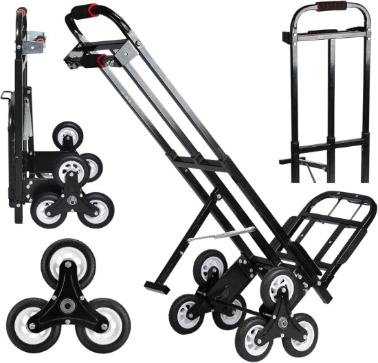 HAND TRUCK DOLLY 460 LB CAPACITY STAIR CLIMBER WITH TELESCOPING HANDLE & 6 WHEELS (BLACK)