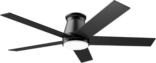 WURZEE 52" FLUSH MOUNT LOW PROFILE CEILING FAN, BLACK, 6 SPEEDS DC MOTOR, DIMMABLE, INDOOR