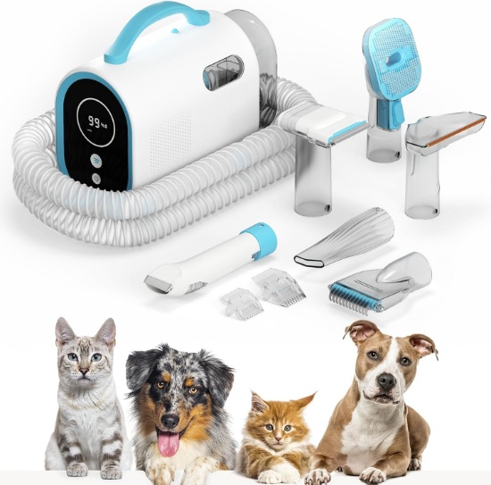 UPROOT CLEAN PET GROOMING VACUUM KIT - CORDLESS, QUIET, WITH BRUSH, DETANGLER & DESHEDDER TOOLS