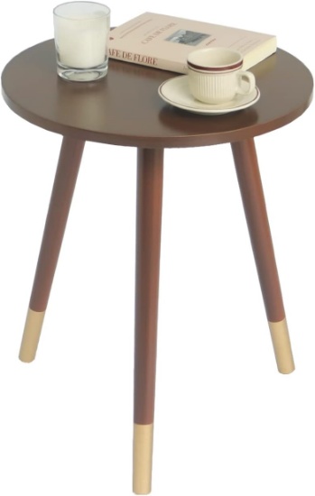 AWASEN SMALL SIDE TABLE, 16'DX 19.5'H, COFFEE TABLE, BROWN & GOLD-TONE, EASY ASSEMBLY