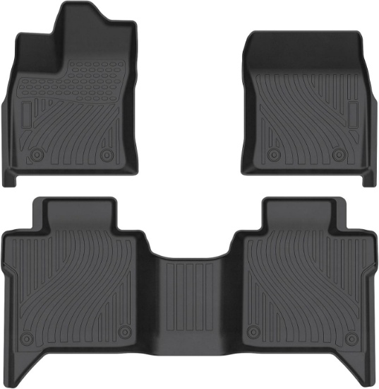 FLOOR MATS FOR TOYOTA TUNDRA 2022-2024, ALL WEATHER BLACK, 1ST & 2ND ROW FULL SET (5 SEAT)