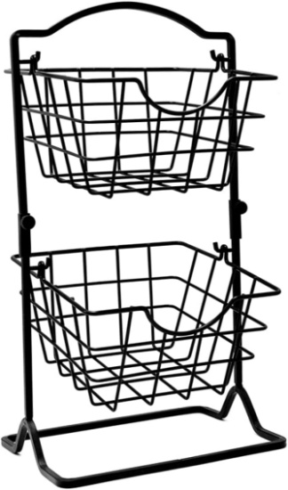 STOBAZA KITCHEN FRUIT BASKET IRON VEGETABLE ORGANIZER, DOUBLE-LAYER STORAGE HOLDER FOR KITCHEN