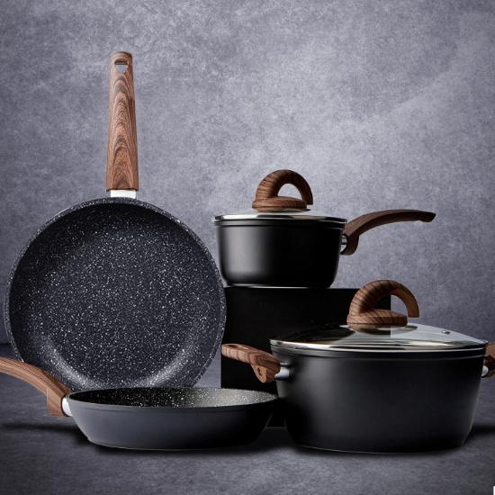 POTS AND PANS SET, NON STICK, GRANITE PATTERN, INDUCTION POT, NON-TOXIC, PTFE/PFOA/PFOS-FREE