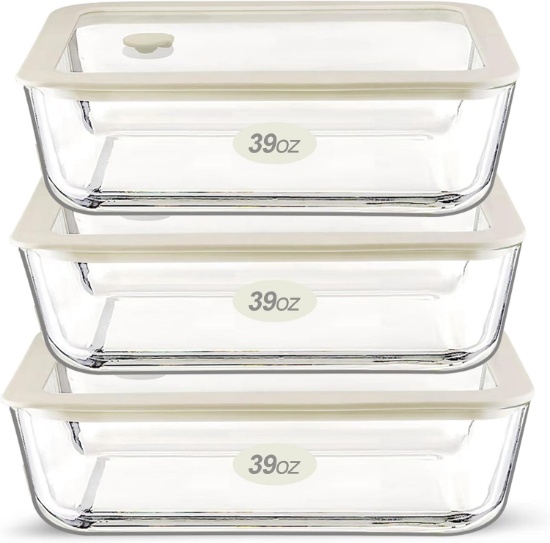 URBAN GREEN GLASS FOOD STORAGE CONTAINER SET WITH GLASS LIDS, 3 PACK, MICROWAVE & OVEN SAFE