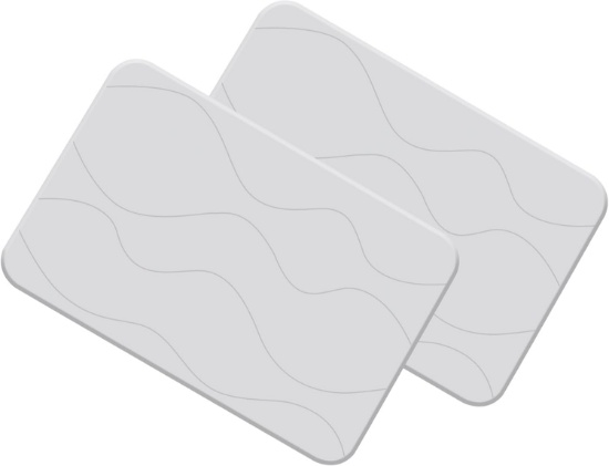 2-PACK DIATOMACEOUS EARTH BATH MAT, QUICK-DRY, NON-SLIP, 23.6X15.7 IN, WHITE WAVE